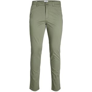 Heren JACK & JONES Chino Broek Stretch Pantalon Taps Toelopende Pasvorm Slim Fit Look JPSTMARCO JJBOWIE, Colour:Green, Pant Size:29W / 34L, Beenlengte:L34