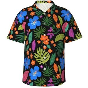 Hawaiihemd voor heren, strand, korte mouwen, button-down-shirt, zomer, strand, tops met zak, S-3XL, Kleurrijke Bloemen Bladeren Donker, S