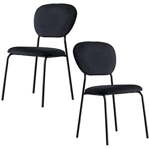 GEIRONV Fluwelen Eetkamerstoelen Set van 2, Moderne Minimalistische Huishoudstoelen Stapelbare Gestoffeerde Bijzetstoel Make-upstoel Eetstoelen (Color : Black, Size : 45x48.5x85cm)