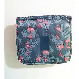 YAOYA Cosmetische tas nylon reisset make-up tas hoge capaciteit cosmetische tassen voor vrouwen badkamer toilettas make-up organizer zakje opknoping (kleur: grijze flamingo)