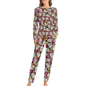Kleurrijke Sugar Skulls Zachte Womens Pyjama Lange Mouw Warm Fit Pyjama Loungewear Sets met Zakken 5XL