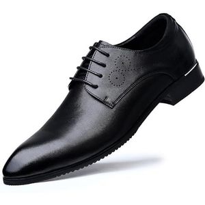 Formele schoenen for heren met vetersluiting, puntige neus, derbyschoenen van veganistisch leer, lage blokhak, antislip, slipvast, bruiloft(40 EU)