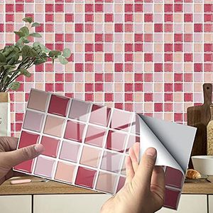 tegelstickers Blush Roze Lavendel Plaktegels PVC Zelfklevende Wandtegels Hittebestendig Schil en Plak Vloertegels Keuken Badkamer Zelfklevende Tegels for Muren 12 stuks (Size : 12 pcs)