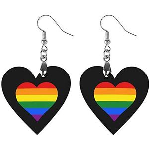 LGBT Hart Mode Leuke Oorbellen Grappig Geschilderd Houten Sieraden Geschenken Voor Vrouwen Liefde