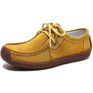 Sunporx Dames Loafers Met Veter Leren Oxford Schoenen Autorijden Platte Antislip Comfortabele Wandelschoenen