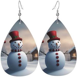 Kerst Sneeuwman 3 Drop-vormige Lederen Oorbellen, Vrouwen Mode Accessoires,Valentijnsdag Essential, Eén maat, Leer Pu