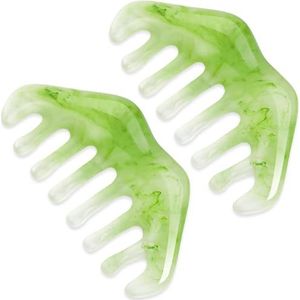 Sunkangkang Massage Comb, 2 stuks Jade Natural Guasha Scraping Scalp Comb Facial Care Massage Multifunctionele Tool Gua Sha Comb Birthing Comb Massager voor Head Caring Body Relaxing