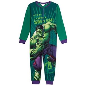 Marvel The Incredible Hulk Onesie Voor Jongens Fleece Pyjama All In One Slaappak Kinderen Pjs Nachtkleding met Rits Loungewear, Groen, 7-8 jaar