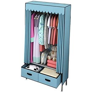 Stoffen kleerkast, draagbare kledingkast, Stoffen kledingkast met ophangrail en 2 lades, opvouwbare kledingkast, opbergorganisator, roze-70x48x165cm (Color : Blu, Size : 70x48x165cm)