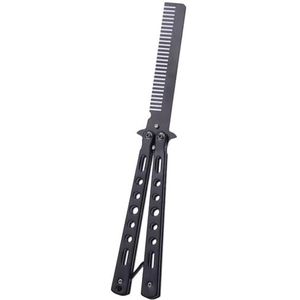 1 st opvouwbare roestvrijstalen kam veelzijdig gereedschap praktijktraining en stijlvolle kappers vlinder oefenkam (maat: zwart)