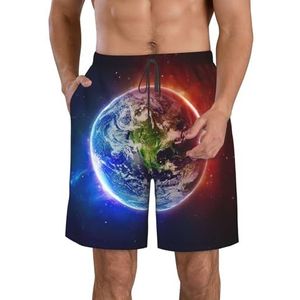 Leger Digitale Camouflage Print Heren Zwemmen Board Shorts Zwembroek Trunks Badmode Sneldrogende Surfen Strand Essentiële Zomer, Ruimte Planeet Aarde, M