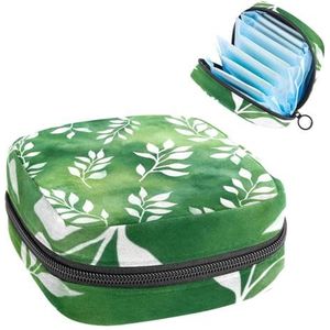 Silhouetten van bladeren aquarel groene achtergrond maandverband opbergtas grote menstruatie cup zakje met rits, menstruatie pads tas winkel panty voeringen tampons voor meisjes vrouwen