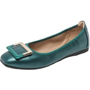 ANUFER Dames Zacht Balletflats Vierkante Teen Instapper Wandelschoenen Groente DX2830 EU37