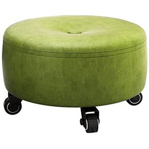 krukje zadelkrukje klein krukje Lage rollende kruk met wielen, Ottomaanse voetenbank, rolzitting Korte rollende kruk met universele zwenkwielen Lederen kleine krukjes op wielen geel1 (Color : Green)