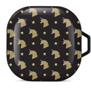 Gouden Magische Eenhoorn Hoofd Oordopjes Hoesje Compatibel met Samsung Hard Shell Beschermhoes Zwart-Stijl