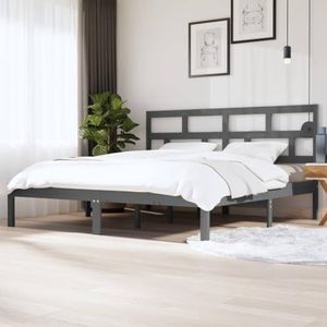 AJJHUUKI Bedden & Accessoires Bedframe Grijs Massief Hout Grenen 200x200 cm Meubels