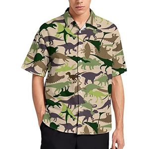 Camouflage dinosaurussen heren T-shirt met korte mouwen casual button down zomer strand top met zak