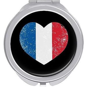 Frankrijk Hart Retro Vlag Compact Kleine Reizen Make-up Spiegel Draagbare Dubbelzijdige Pocket Spiegels voor Handtas Purse