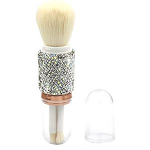 Bestbling Bling bling Strass Mini Make-upborstelset voor ogen en gezicht - 4-in-1 draagbare make-upborstelset met uitschuifbare handgreep (zilver)