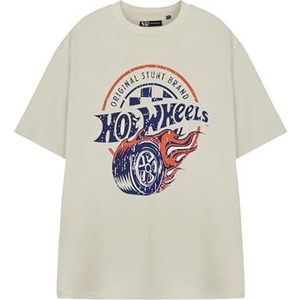 Hot Wheels Heren T-shirt met korte mouwen | Origineel stuntgrafisch T-shirt in havermout | vintage logo-kleding | Retro race-thema top voor heren, Beige, M