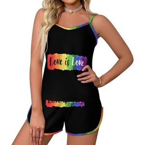 LGBT Gay Pride Love 2-delige pyjamaset voor dames, sexy tanktop en korte broek, nachtkleding PJ Lounge