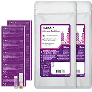 FORA Keton teststrips, 20 stuks, pijnvrij snel, weinig monstervolume en veilig, zelftest, laag carb-dieet, compatibel met alle Fora-meetinstrument