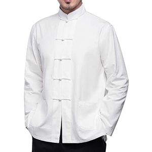 Tai Chi Uniform Mannen Tang Pak Chinese Traditionele Kung Fu Kleding Katoen Linnen Lange Mouw(Wit,5XL 6XL)