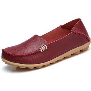 WERWAES Comfortabele leren loafers voor dames Instappers Flats Casual Ronde neus Mocassins Wild Wandelen Verpleegster Ademend Rijden Mode Zachte schoenen