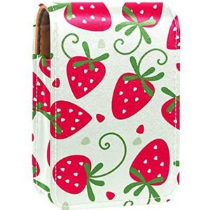Gepersonaliseerde Lipstick Case Draagbare Make-up Tas Cosmetische Pouch Lippenstift Houder Make-up Organizer Rode Sweety Aardbei Patroon, Meerkleurig, 9.5x2x7 cm/3.7x0.8x2.7 in