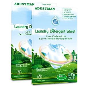 ADUSTMAN Wasmiddel, vellen, vloeibaar, frisse geur, 124 ladingen, laagschuimend, hoog rendement, milieuvriendelijk kunststofvrij (vers, 124 stuks (2 stuks)