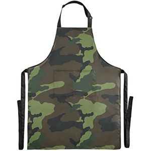 KAAVIYO Camouflage Jungle Army Green waterdichte schort voor het koken keukenschort slabschort kookschort met 2 zakken voor kelners, mannen, vrouwen, chef-kok, Patroon.