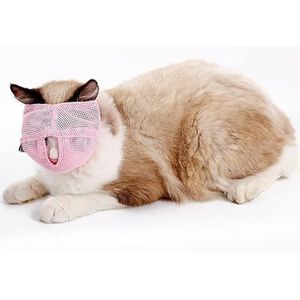 Kattenmuilkorf voor Verzorging, Kat Ademende Mesh Muilkorven Kattenmondkap voor Kattenkittens (Roze)