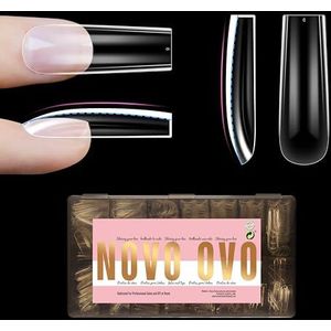 NOVO OVO L Gebeeldhouwde vierkante nageltip voor gebogen nagels, gevormde ballerina voor gebogen nagels, extra dikke lange kunstnagels, volledige afdekking x 15 maten, 450 stuks