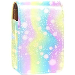 Lipgloss Houder Lipstick Case Draagbare Mini Lipstick Opbergdoos Reizen Lipstick Organizer Case met Spiegel voor Vrouwen Fantasy Glitter Patroon, Meerkleurig, 9.5x2x7 cm/3.7x0.8x2.7 in