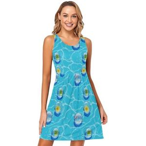 LI ZHI XIN Dames Zomerjurken Ronde Hals Casual A-lijn Mouwloos Vest Jurken met Zakken Geometrische Cirkel Bloem, Meerkleurig, S