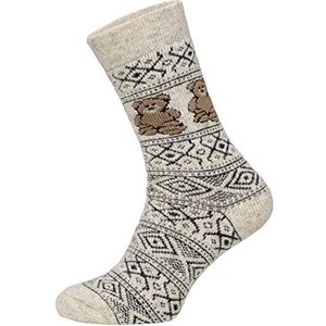 Noorse sokken met teddypatroon, knuffelsokken voor dames en heren, dikke sokken met hoog aandeel wol in Noors design, duurzaam, zacht en aangenaam op de huid, grijs, 39-42 EU