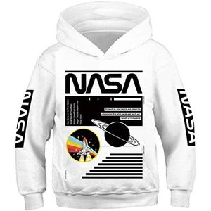 Ocean Plus Jongen Sweatshirts met Capuchon Digitaal Printen Hoodie met Lange Mouwen en Capuchon (S (Hoogte: 125-130cm), Witte NASA)