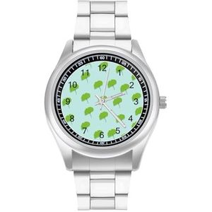 Groene Ginkgo Bladeren Heren Roestvrij Stalen Horloges Quartz Horloge Gemakkelijk te Lezen Custom Gift voor Papa Vriend