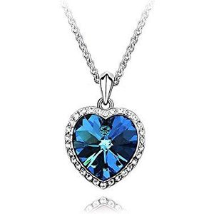 Crystalline Azuria Vrouwen 18kt Wit Vergulde Hart van de Oceaan Blauwe Kristallen Hanger Ketting 45 cm