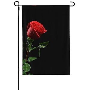 Rode roos zwarte achtergrond bedrukte vlag banner 71 x 100 cm dubbelzijdig afdrukken tuin vlag voor binnen buiten huis tuin decor