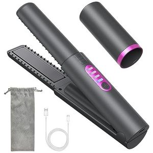 OBEST Draadloze stijltang, 2-in-1 krultang, draagbare mini-reisstijltang, draadloos, snel opwarmen, 3 instelbare temperaturen, oplaadbaar type C