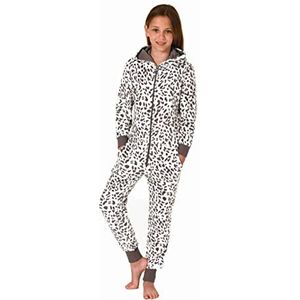 Normann Meisjespyjama eendelige jumpsuit overall van coralfleece in dierenlook, bruin, 152 cm