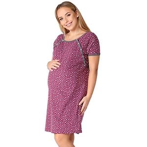Be Mammy Dames Nachtjapon met korte mouw Katoen Vrouwen Shirt met Borstvoedingsfunctie voor Mama BE20-287 (Wijn/Wit Sterren, L)