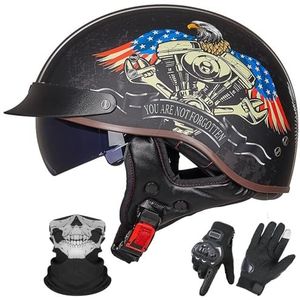 Vintage Motorhelm In Duitse Stijl, ECE 22.06 Goedgekeurd, Open Motorhelm, Retro Halve Helm met Zonneklep voor Volwassenen, Mannen en Vrouwen J-1,XXL (61-62cm)