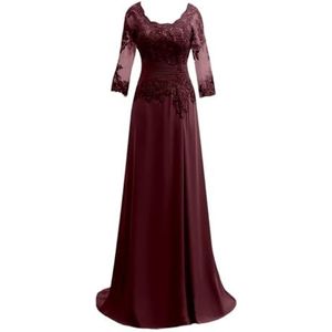 Dames chiffon moeder van de bruid jurk voor bruiloft ruches galajurken cocktailjurk plus size, Bordeaux, 32