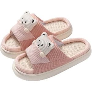 MZPOZB Stoffen huispantoffels lente zomer strikje slippers voor vrouwen thuis slippers licht dames slippers schoenen vrouw dikke zool platte linnen sandalen huisschoenen (kleur: A-roze, maat: 42-43)