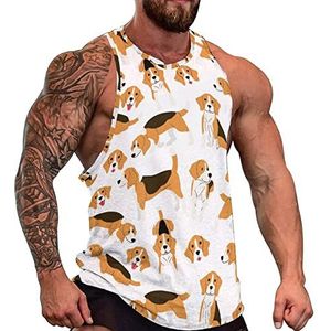 Beagle tanktop voor heren, grafische mouwloze bodybuilding-T-shirts, casual strand-T-shirt, grappig sportshirt, spiersport