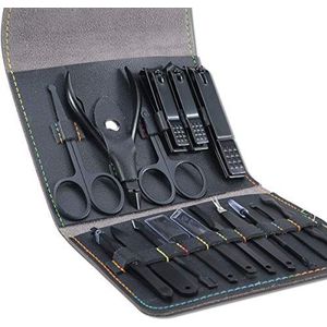 Leipple Manicure Set, Professionele Pedicure Kit, Nagelverzorging Gereedschap - 16-in-1 RVS Nagelknipper Gereedschap - Verzorgingsset met Luxe Lederen Reistas (Zwart)