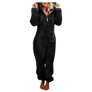 MdybF Onesies Voor Vrouwen Winter Warme Pyjama Vrouwen Onesies Hooded Pluizige Fleece Jumpsuits Nachtkleding Nighties, Zwart, M