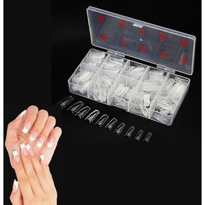 French Nails Clear Acryl Tips 500 x - DIY Manicure Vanish of Gel Extension 10 Maten - NIEUWE x 500 stuks nagelverlengingen, doodskistvorm, vierkante vorm - door TRIXES